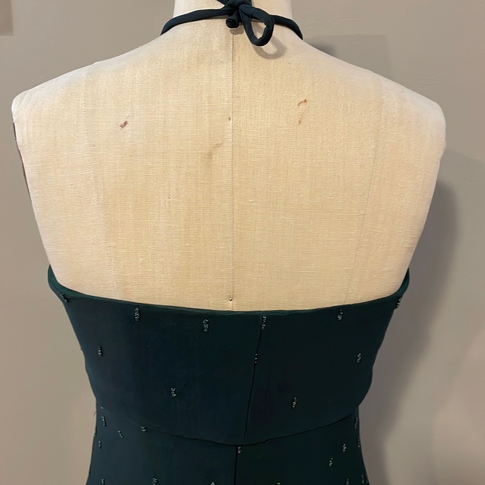 Beaded strapless halter dark green cocktail dress - handmade, beautiful! - Picture 6 of 8